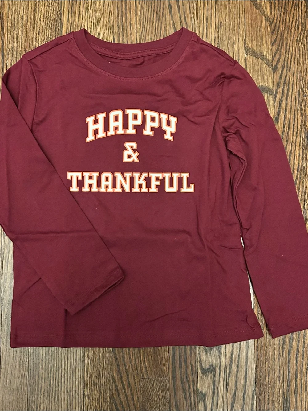 Cat & Jack Girls' Long Sleeve 'Happy & Thankful' Shirt - Burgundy size XS (4/5)
